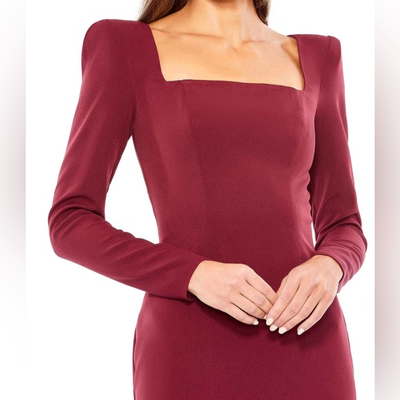 MAC DUGGAL SQUARE PUFF SHOULDER LONG SLEEVE MIDI DRESS-SIZE 16-WINE-6358-NWT - Picture 3 of 3